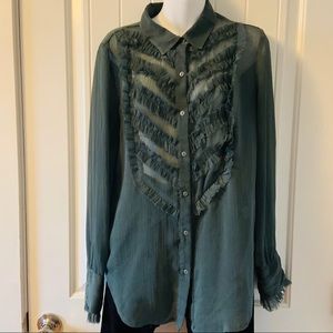 free people | green sheer button down M